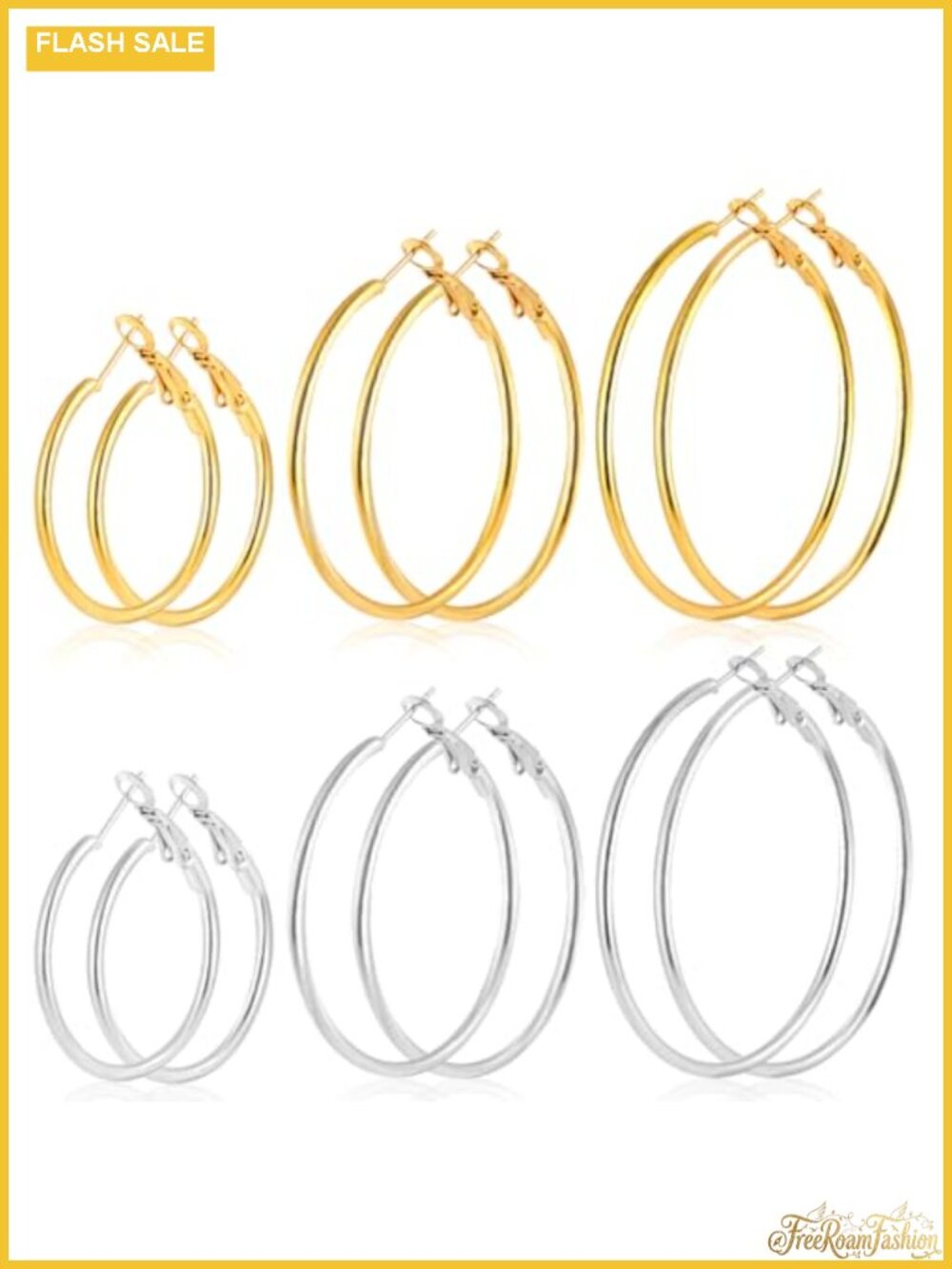 6 Pair Stainless Steel Hoop Earrings Set Hypoallergenic Nickel Free